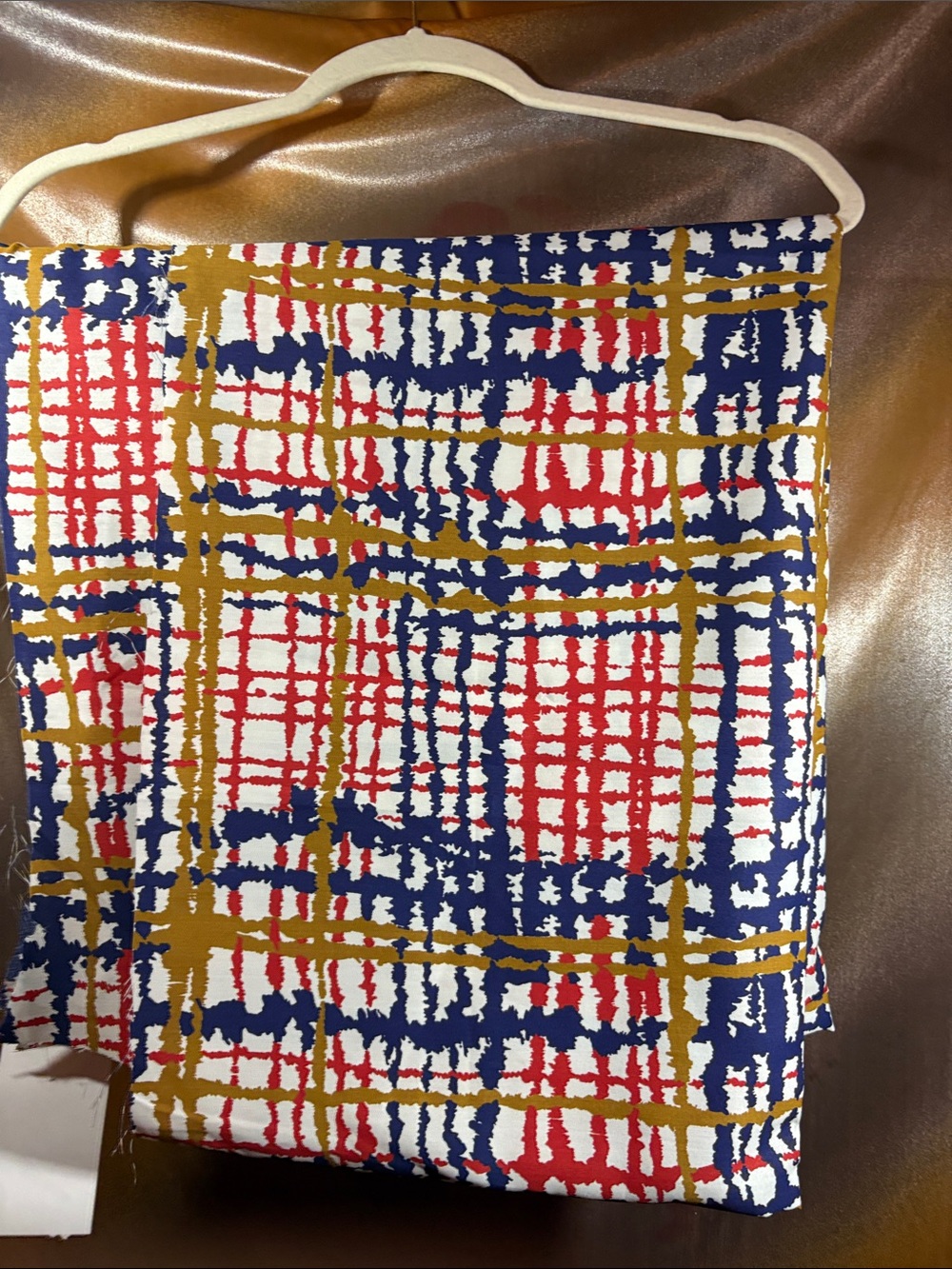 Vintage fabric 2 pieces sewn together Abstract Navy, Red & Mustard. F2